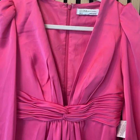Mac Duggal- Plunge Neck Long Sleeve Satin Jumpsuit
